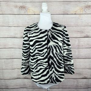 Ann Taylor Animal Zebra Print Boiled Wool Blend Button Front Coat Medium